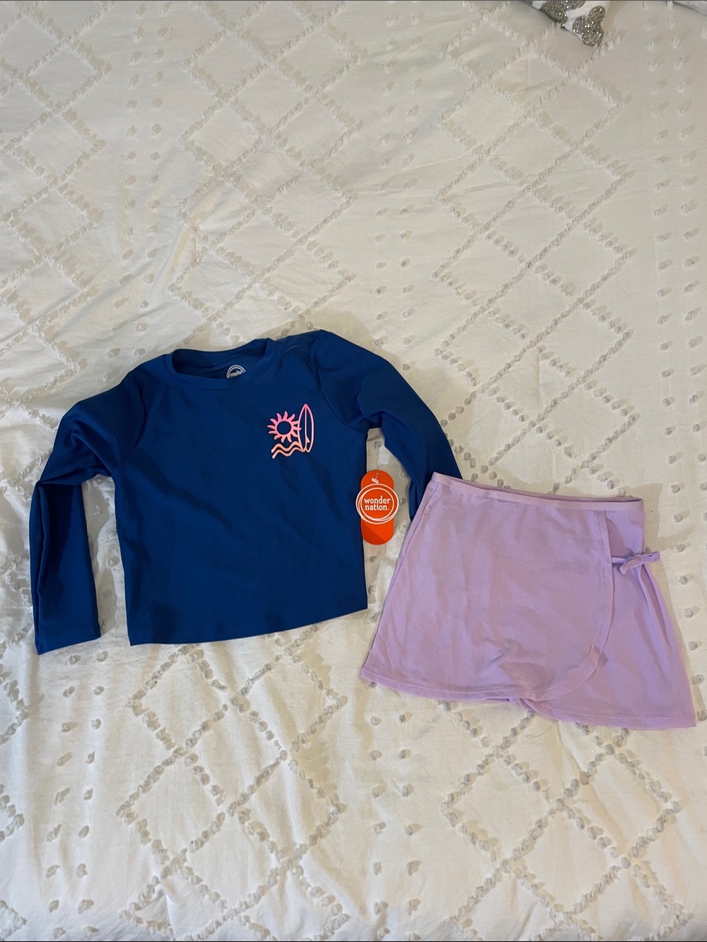 Size 4 swim Bundle wonder nation Navy Blue Rashguard & Lavender cover up Skirt